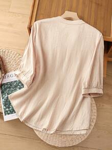 SHEIN Clasi Blusa casual da donna con collo tacca e ricamo, adatta per taglie forti e vacanze