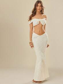 L'Amorae Elegant Vacation 3D Flower V Waist Maxi Skirt - White - View 1