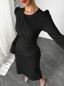 Firerie Vestido largo elegante con fruncidos para mujer
