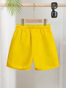 SHEIN 男童（大号）泳衣 青少年男孩泳装 休闲运动男孩黄色梭织沙滩裤面料 轻质肩带 适合度假 适合夏季 - 黃色 - 查看 2