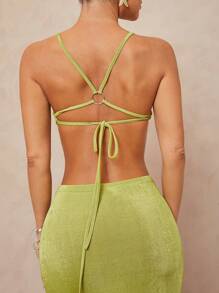 Lumalex 金属环装饰露背低腰镂空紧身超长美人鱼剪裁两件套女式 - 綠色 - 查看 8