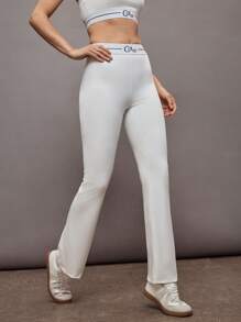 Activina Damen Hose mit Buchstaben-Muster und ausgestelltem Bein, Lässig & Fitness