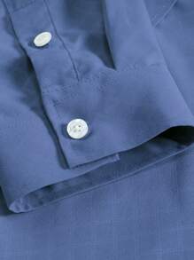 Manfinity Homme 男士休闲纯色长袖衬衫 - 藍色 - 查看 3