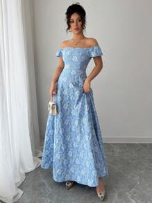 Elenzga Off-Shoulder Long Dress, Blue Color, Fashion & Suitable For Summer - Blue - View 5