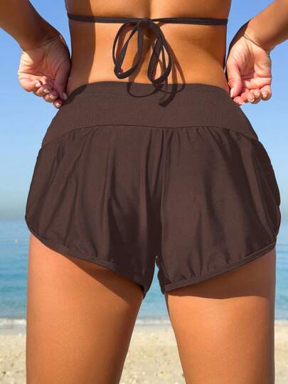 Swim SPRTY Women High Waist Solid Color Skinny Beach Shorts