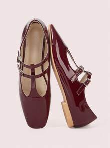 CUCCOO DOLLMOD Women's Cute Flat Student Dance Shoes - Burgundy - View 9
