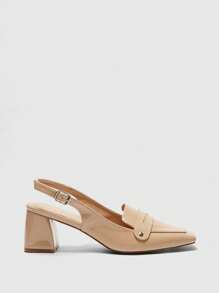 CUCCOO BIZCHIC Women's Square Toe Block Heel Slip-On Bicolor Loafer Pumps, Classic Design - Apricot - View 2