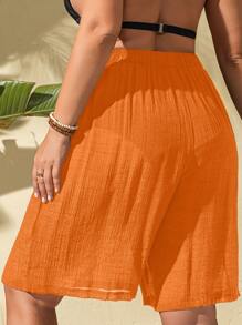 Swim Lushoire Short de cache-maillot de grande taille avec design en nœud de bambou, convient pour l'été - Orange brûlé - Voir 2