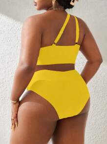 Slaydiva 2 件套女士加大码红色纯色比基尼套装，适合 2025 年新年和春节的休闲度假装 - 黃色 - 查看 2