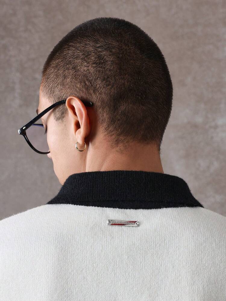 Contrast Collar Short Sleeve Knitted Polo Sweater