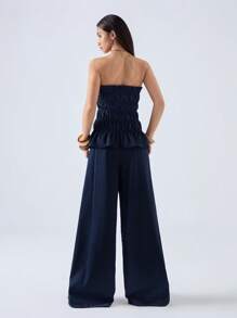 LYSMO 2件套女士蓝色抹胸和裤子套装 - 灰色 - 查看 2