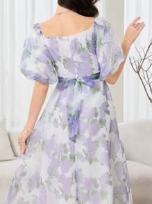 Modelyn Vestido con estampado floral en todo el diseño y mangas farol elegante para mujer - Multicolor - Ver 2