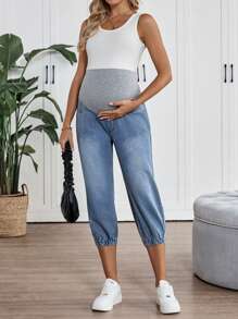 SHEIN Maternity Casual Fitted Capri Tapered Jeans,Beach For Maternity,Summer, Mother's Day,4th Of July,Graduation,Brunch