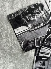 SHEIN Teen Boys' Race Car Allover Graphic Printed Gray American Style Casual T-Shirt, Comfortable, Fashionable, Versatile, Soft Fabric, Suitable For Daily, School, Travel, Sports, Outdoor