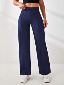 Eassivo Eassivo Women Solid Color Fashionable Casual Sports Pants, Suitable For Fall - Navy Blue - View 5