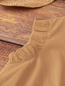 Linhara Plus Size Women Sleeveless V-Neck Dress With Ruffle Trim On Cuffs And Neckline, Casual And Comfortable For Daily Commute Wear - Khaki - View 5