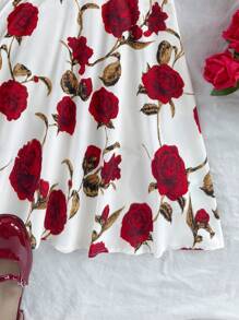 Soleia Plus Size Women Holiday Romantic Red Floral Pattern Spaghetti Strap Backless A-Line Mini Dress, Spring/Summer Fashion Sexy Sundress For Beach, Cruise, Valentine's Day, Carnival, Easter, Chinese New Year