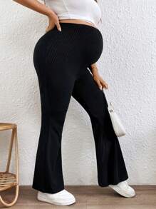 SHEIN Plus Size Maternity High Waist Skinny Flare Pants, Solid Color & Casual