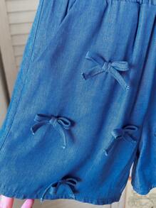 Short ajusté décontracté de couleur unie tressé pour jeune fille - Bleu azur - Voir 5