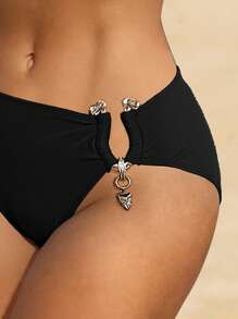 SHEIN Swim Women's Solid Color High Waist Sexy Beach Shorts, Spring/Summer - Black - View 4