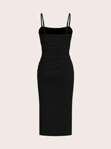 SHEIN EZwear 2pcs/Set Women's Summer Knitted Slim Camisole Dress - Brown - View 9