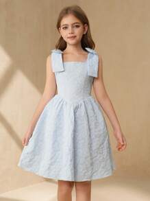 SHEIN 女童提花无袖连衣裙（可拆卸蝴蝶结）