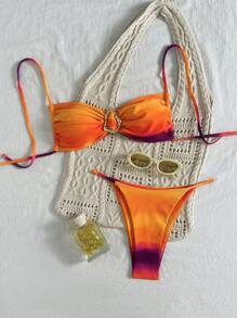 Swim Vcay Bộ bikini gợi cảm in họa tiết ombre cho nữ 2 món, áo hở cổ và quần lọt khe in họa tiết ombre có thể điều chỉnh, bộ bikini để tắm nắng, đi nghỉ, tiệc bơi - Nhiều màu - Xem 1