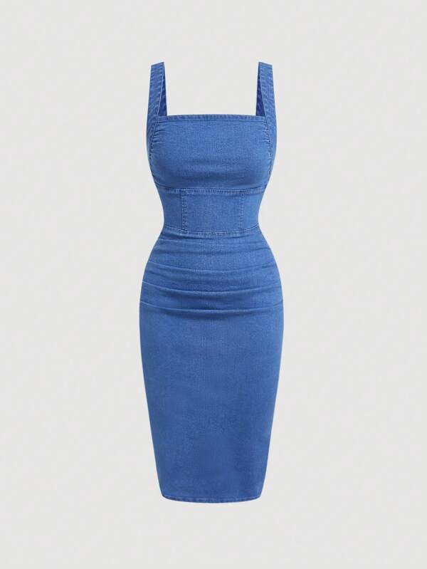 SHEIN MOD Women Denim Suspender Dress, Fashionable & Suitable For Summer