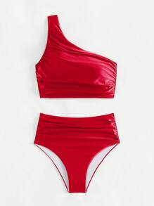 Swim Basics Women's Solid Color Bikini Set For Beach/Vacation For Summer - Red - View 3