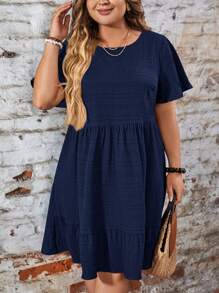 SHEIN CURVE+ Plus Size Red Doll Patchwork Dress, Elegant For Valentine's Day And Vacation, Spring/Summer