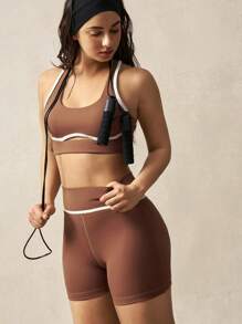 VARSITIE Contrast Binding Edge Hollow Out Spaghetti Straps Backless Cropped Sporty Tank Top