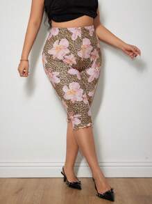 SHEIN ICON Leggings Capri Plus Size con stampa leopardata e floreale