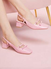 CUCCOO DOLLMOD New Design French Back Open Retro Mary Jane Bow Knot Platform High Heel, Elegant And Charming For Christmas - Pink - View 4