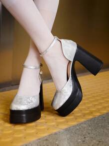 Sugerpunk Women's Fashion Jacquard Platform High Heel Shoes - Silver - View 5