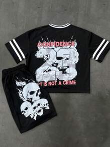 Manfinity EMRG Men's Casual Skull Printed T-Shirt & Shorts 2 Pieces Set, Summer - Black - View 5