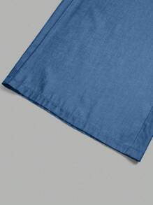 SHEIN Tall Plus Size Casual, Summer Holiday Faux Denim Effect Wide-Leg Pants For Tall - Blue - View 6