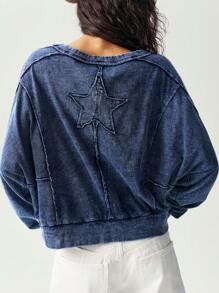 Bohemela Casual Solid Color Knitted Round Neck Loose Fit Long Sleeve Sweatshirt For Women