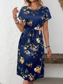 EMERY ROSE Women's Mid-Length Short Sleeve Dress, Fashionable For Summer,Summer Dresses For Women - Blue - View 3