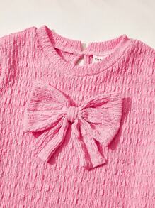 Cozy Pixies 2 pezzi Set top girocollo a maniche corte con motivo jacquard lavorato a maglia e pantaloni con vita elastica e gamba a zampa per ragazze giovani