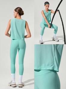 GLOWMODE Major Flex Relaxed Fit Tee Low Impact Yoga Pilates Studio Summer Quick Dry Moisture Wicking Gym - Green - View 7