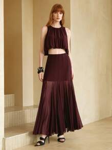 Arave 女士优雅纯色短款吊带背心和长裙套装，女士夏季服装，网眼上衣，女士两件套，女士度假服装