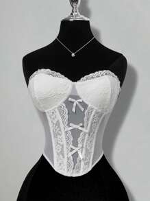 SHEIN ICON Summer Beach Cute White Lace Bandeau Top, Minimalist & Fashionable, Suitable For Summer