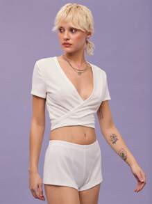 COUREZ Pantalones cortos blancos de micropunto para verano - Conjuntos de vestir para mujer/Y2K/Casual Vintage 100% algodón
