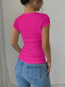 Selianne Modisches, figurbetonendes U-Ausschnitt Plissee Taille Hoch Dehnbar Gestricktes Weißes Top für Frauen, Frühling/Sommer