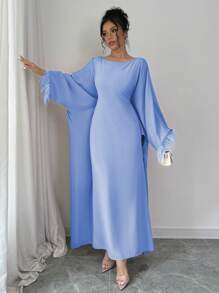 Rafferiza 女式休闲宽松抽绳羽毛装饰连衣裙，时尚秋季长款女装