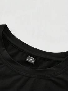 PAVTROS Manfinity Streetrush Men's Knitted Fabric Co-Ords Set: Stylish Black Half Sleeve Round Neck T-Shirt And Long Pants With Side Stripe Detail - Black - View 6