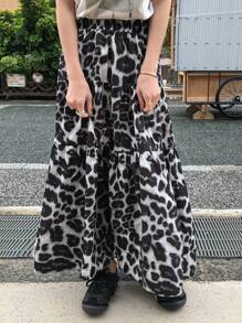 FRIFUL Women's Loose Brown Leopard Print A-Line Midi Skirt, Casual Spring/Summer Fashion - Grey - View 3