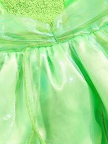 SHEIN Playful Pals Vestido de disfraz de hada dulce y elegante para niña, vestido de princesa con alas, adecuado para niños de 4 a 7 años, excelente para fiestas de cumpleaños, festivales, bodas, niña de las flores, actuaciones en el escenario - Verde - Ver 6