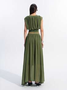 LYSMO 女士绿色宽松上衣薄纱裙两件套 - 春夏 - 綠色 - 查看 2