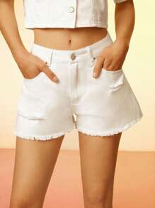 Maija Women White Casual Low Waist Denim Shorts Summer - White - View 8